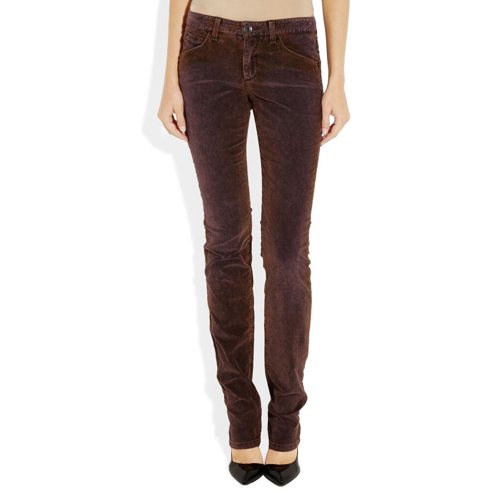 New NWT $295 Theyskens Theory Corduroy Pants Womens 24 Skinny Soft Purple Brown